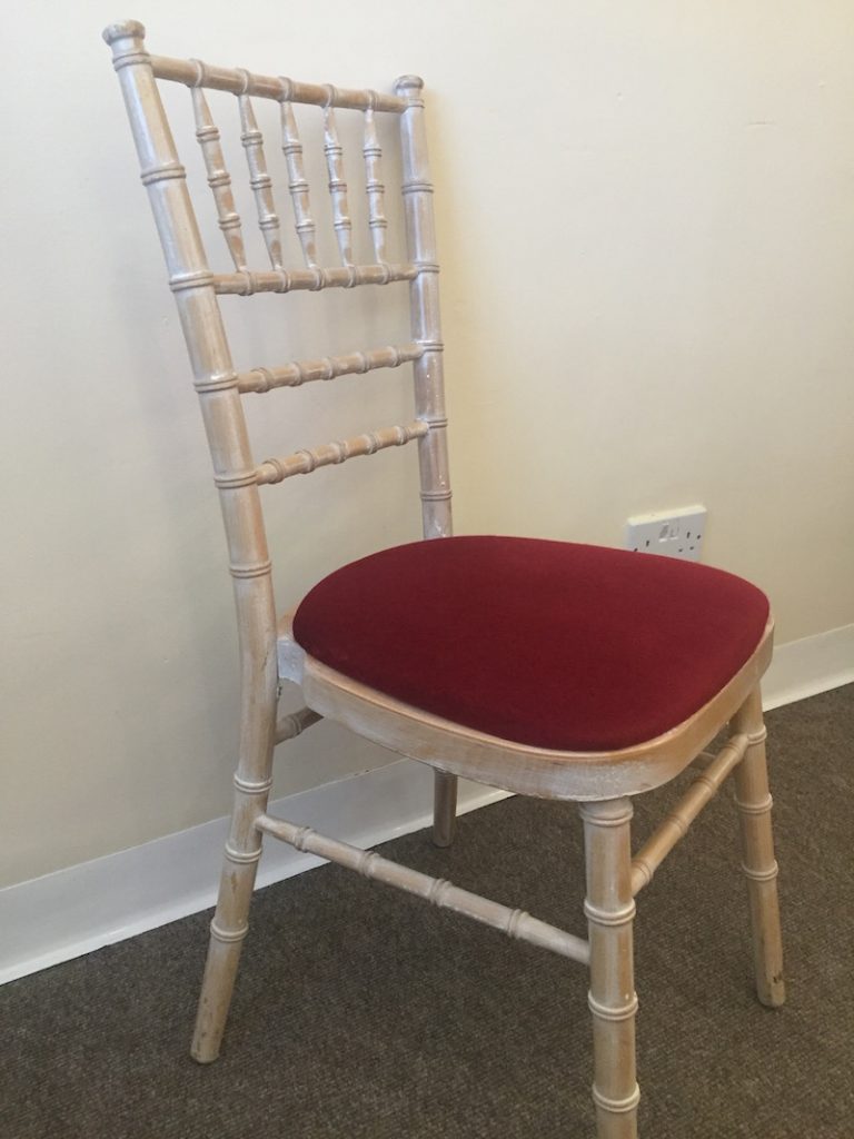 Limewash Chivari Chair Hire (Burgundy Seat Pad) South West Event Hire